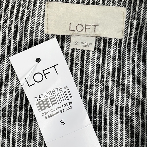 NWT Loft Striped Twill Utility Jacket Linen Cotton Gray White Full Zip Sz S - Picture 11 of 14